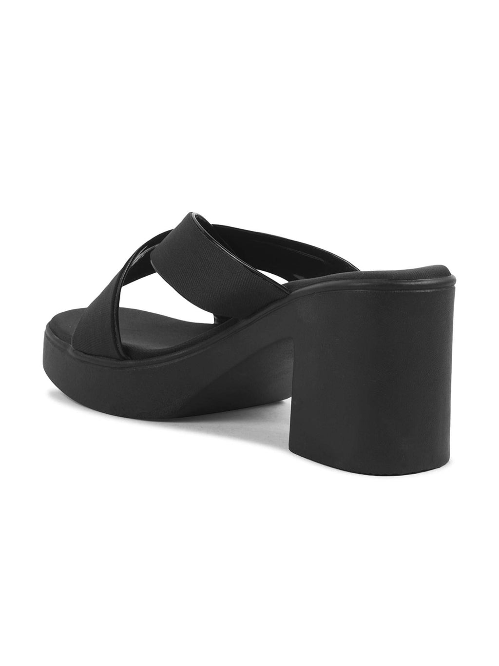 Womens Black Cross Strap Block Sandal Heels | H78 - view 4