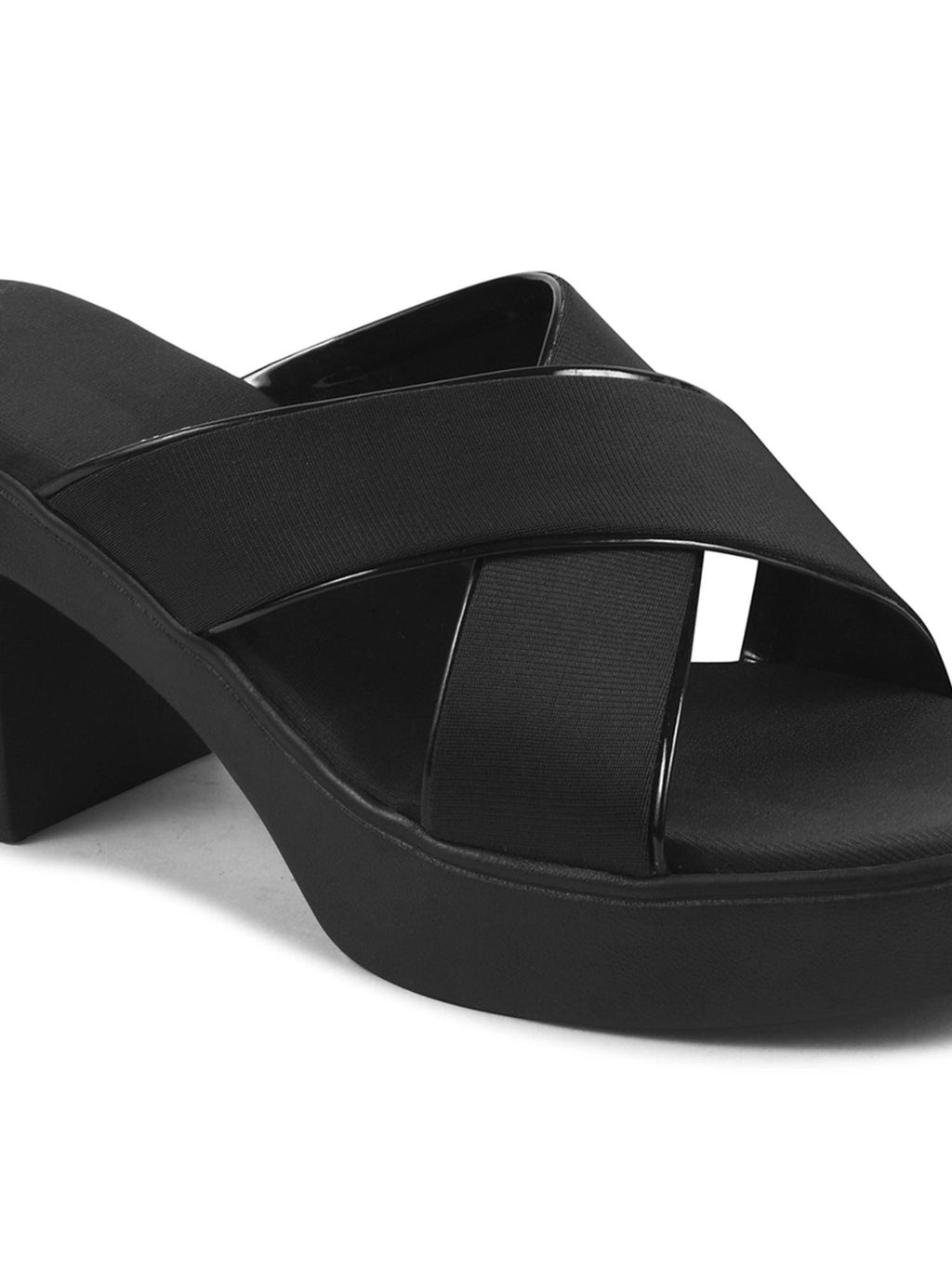 Womens Black Cross Strap Block Sandal Heels | H78 - view 5