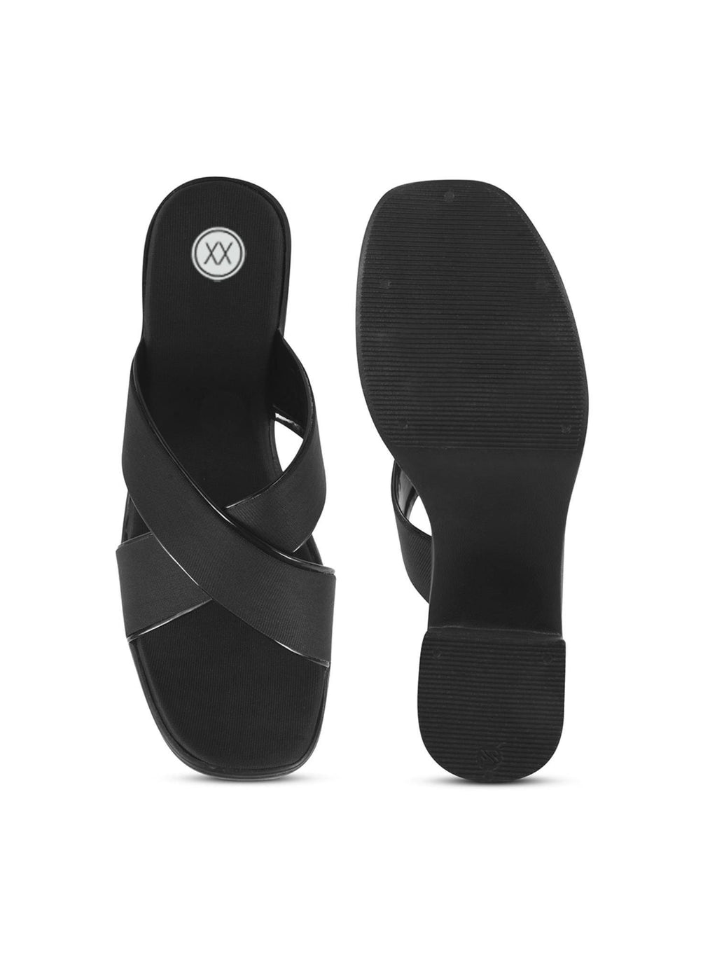 Womens Black Cross Strap Block Sandal Heels | H78 - view 6