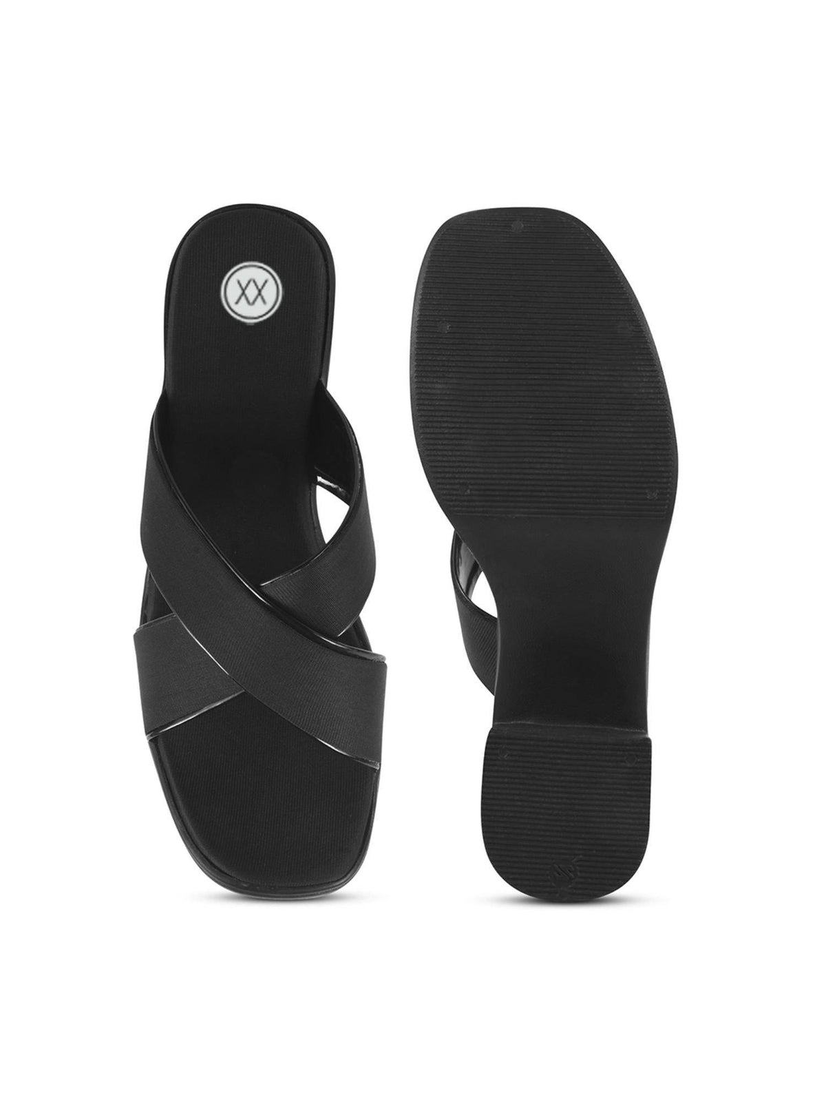 Womens Black Cross Strap Block Sandal Heels | H78 - view 6