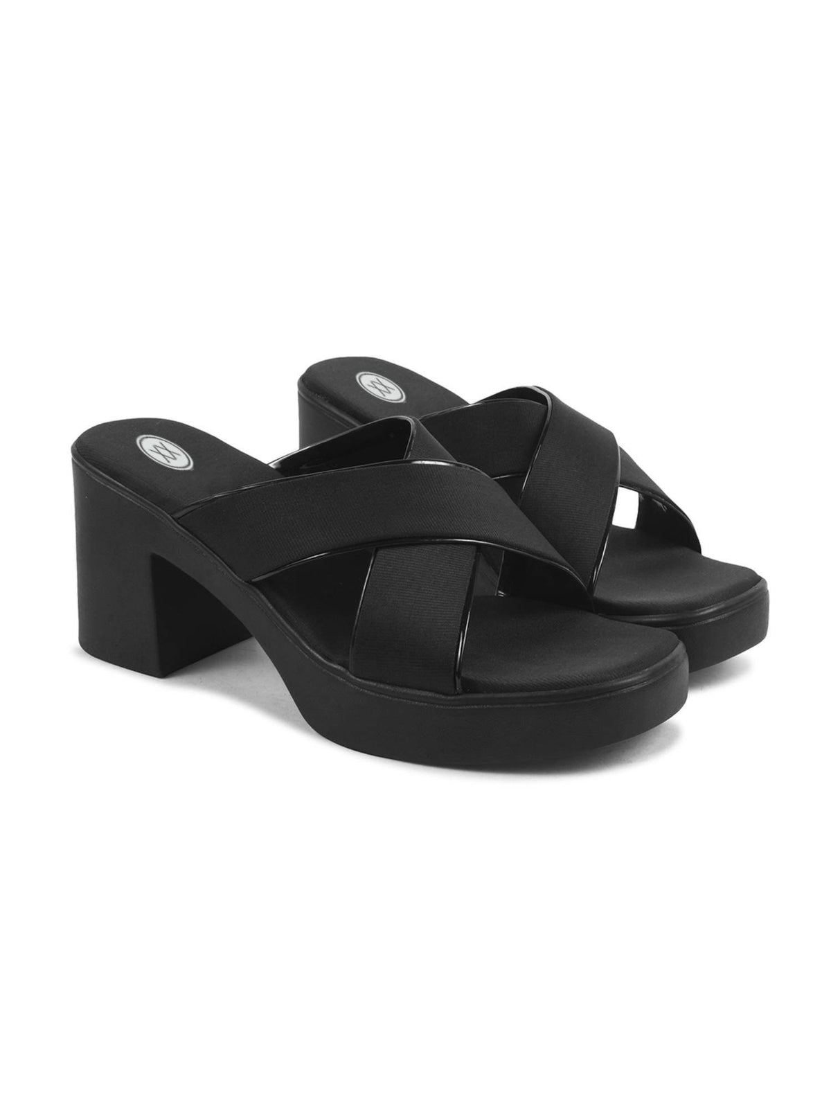 Womens Black Cross Strap Block Sandal Heels | H78 - view 7