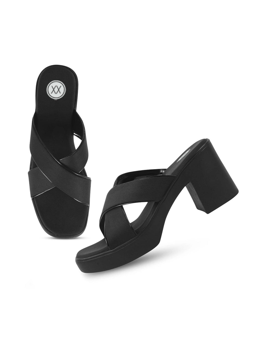 Womens Black Cross Strap Block Sandal Heels | H78 - view 8