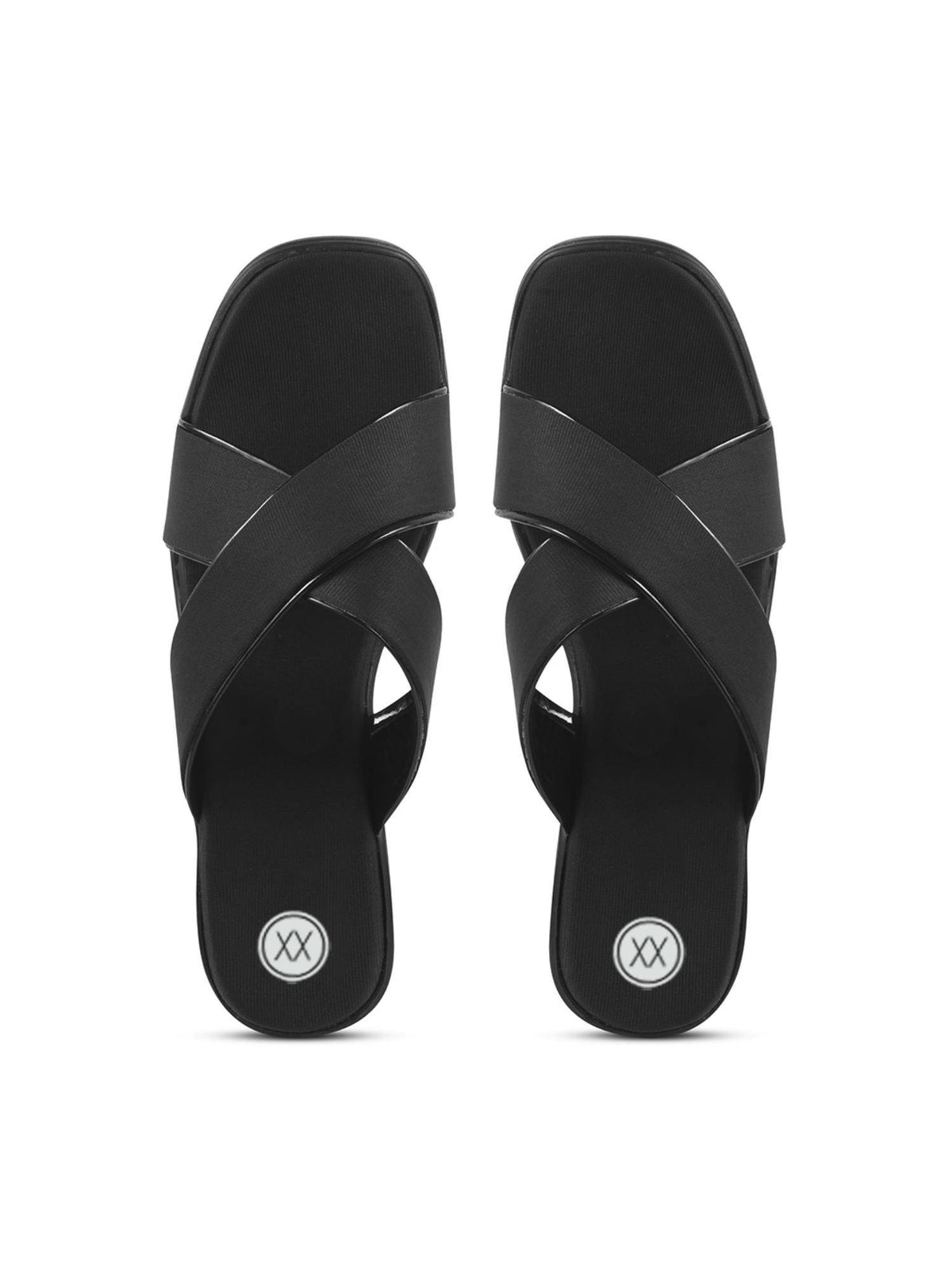 Womens Black Cross Strap Block Sandal Heels | H78 - view 9
