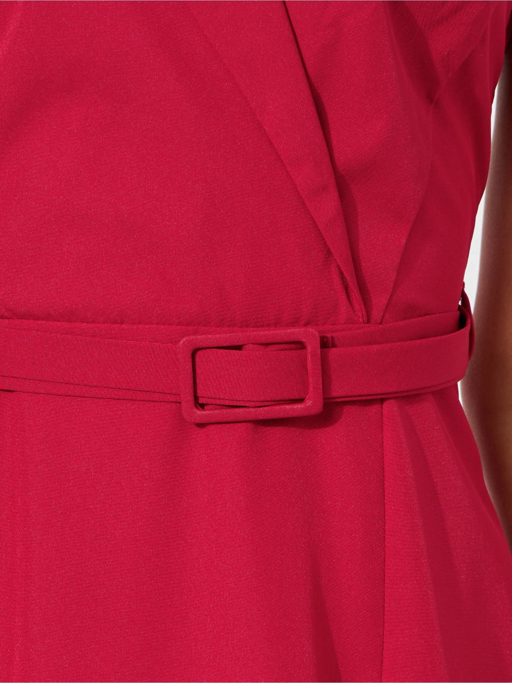Women Red Solid Notched Neck Wrap Midi Dress with Belt | D56 - view 5