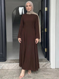 Women Brown Solid Round Neck Long Sleeves A Line Maxi Dress | D56 - view 1