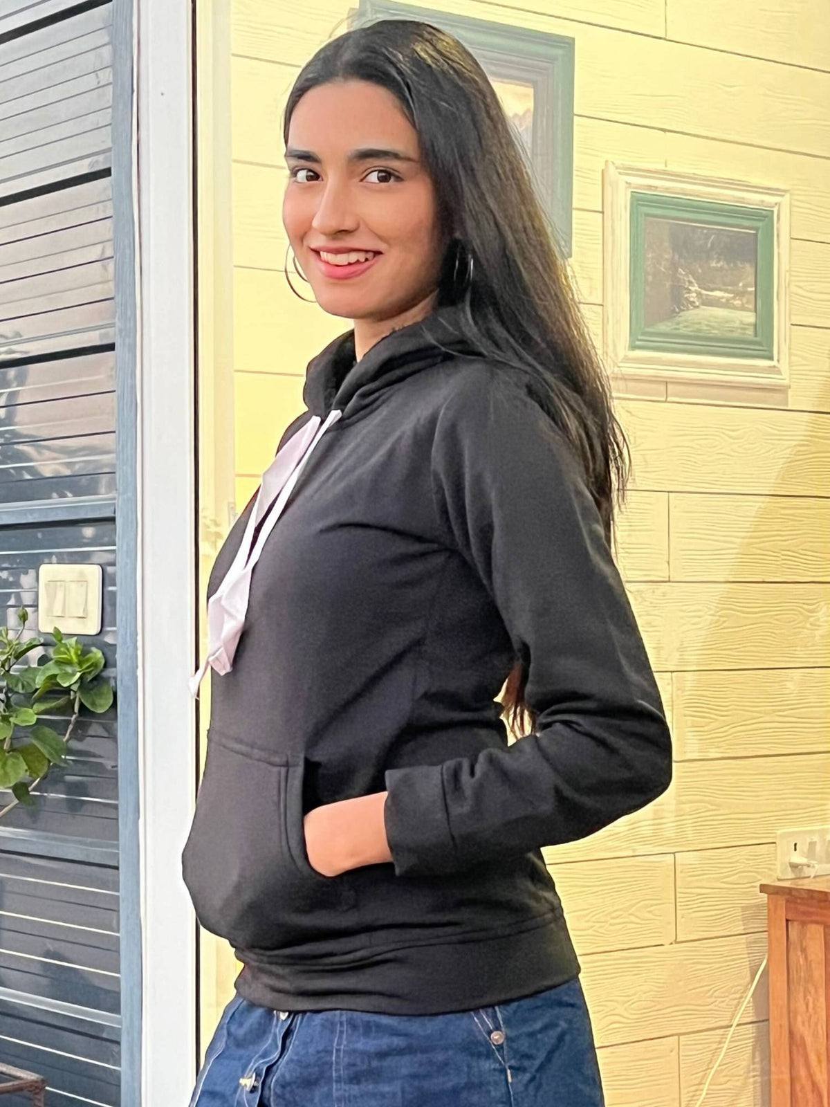 Women Printed Black Hoodie | HD56 - view 5
