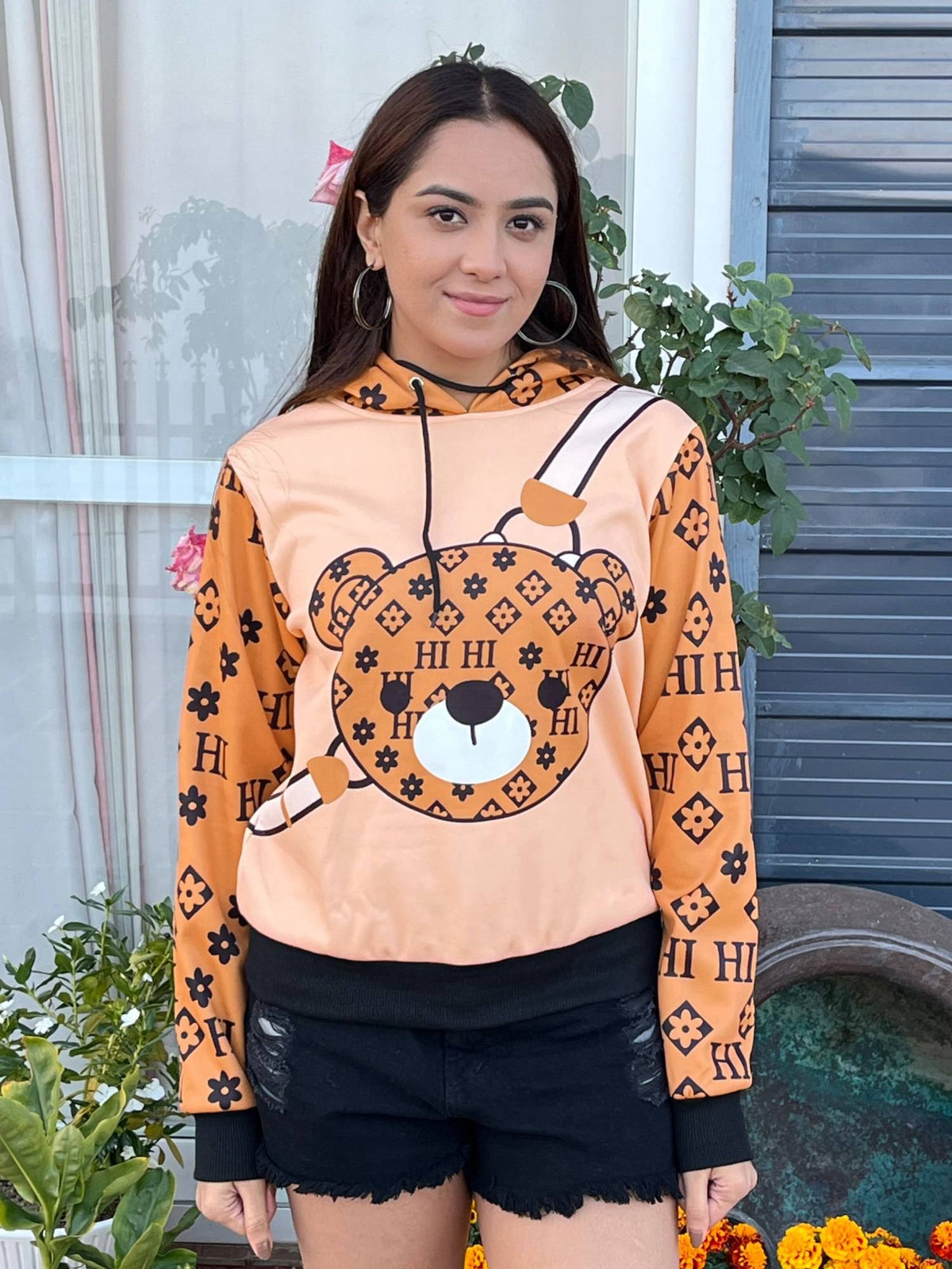 Women Stylish Bear Printed Hoodie | HD56 - view 2