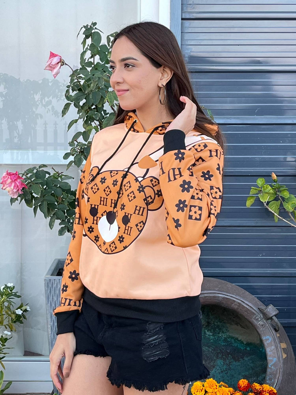 Women Stylish Bear Printed Hoodie | HD56 - view 5