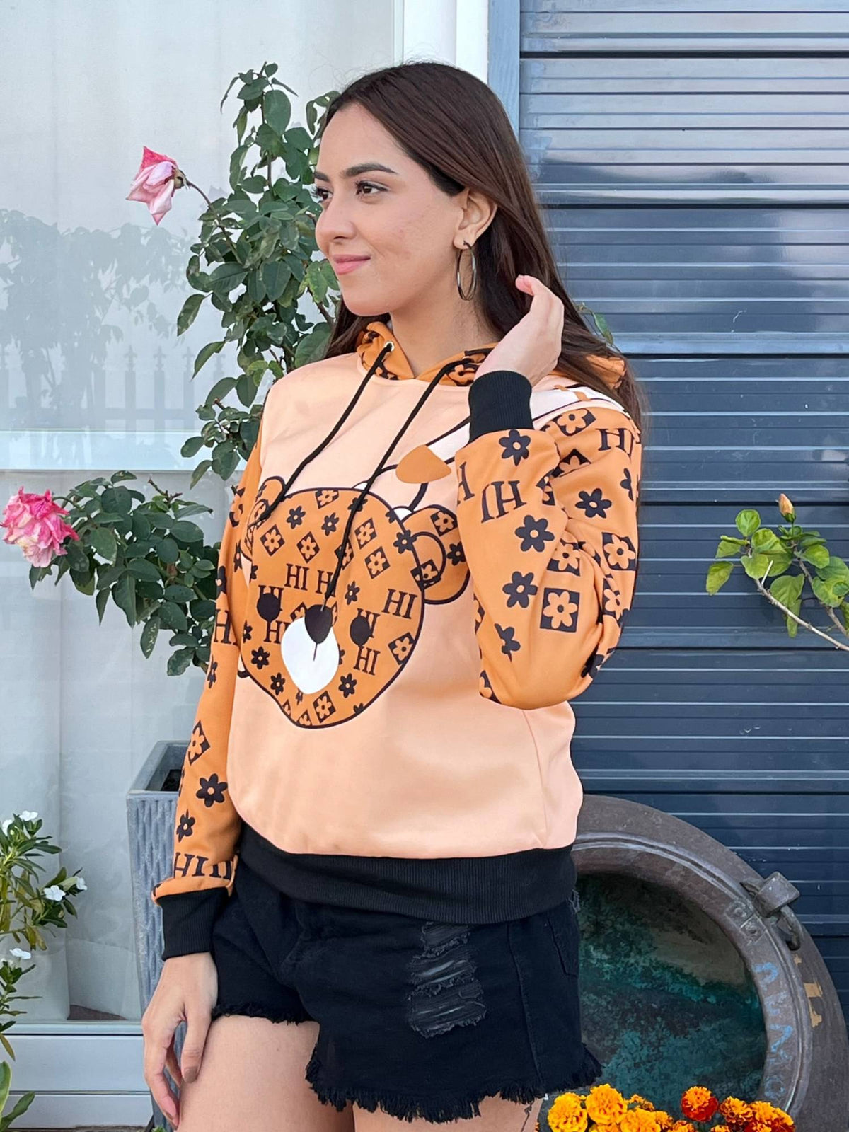Women Stylish Bear Printed Hoodie | HD56 - view 5