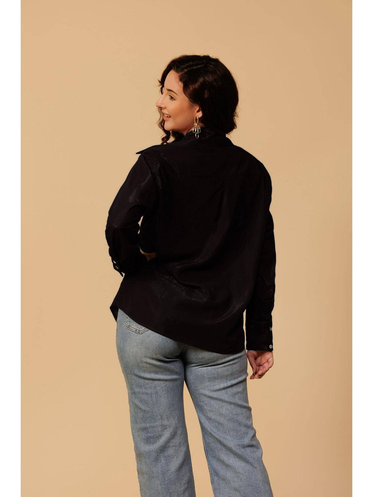 Women Black Embellished Casual Shimmer Shirt | S67 - view 2