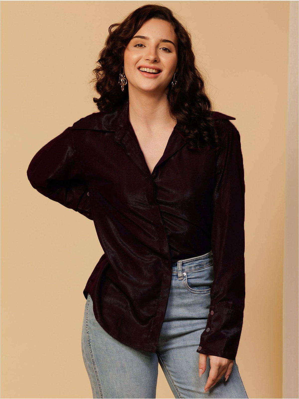 Women Black Embellished Casual Shimmer Shirt | S67 - view 12