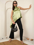 Green Solid Satin Asymmetrical Top | HT67 - view 1