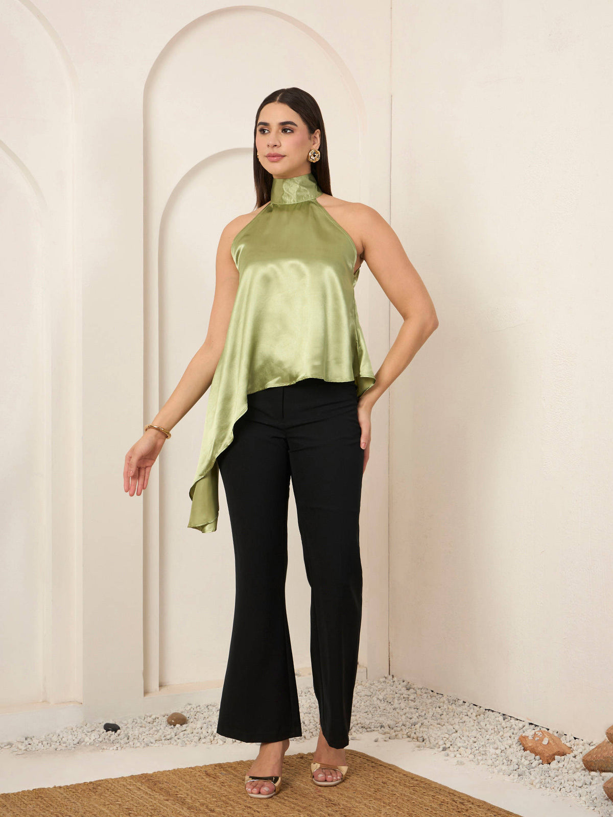 Brown Solid Satin Asymmetrical Top | HT67 - view 8