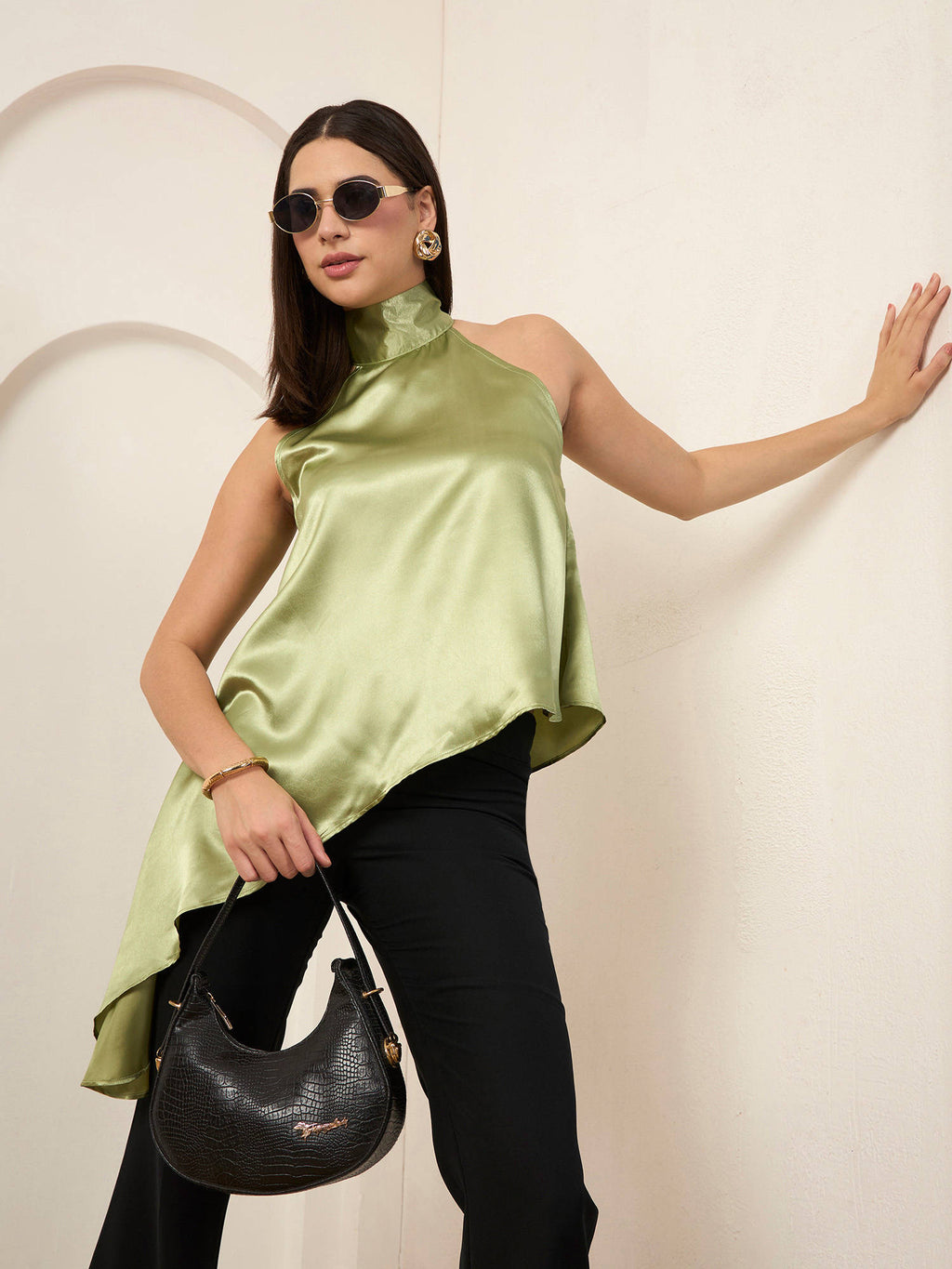 Brown Solid Satin Asymmetrical Top | HT67 - view 10