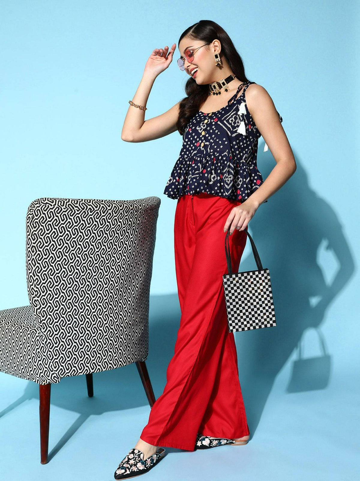 Women Blue Bandhani Peplum Top | pt51 - view 5