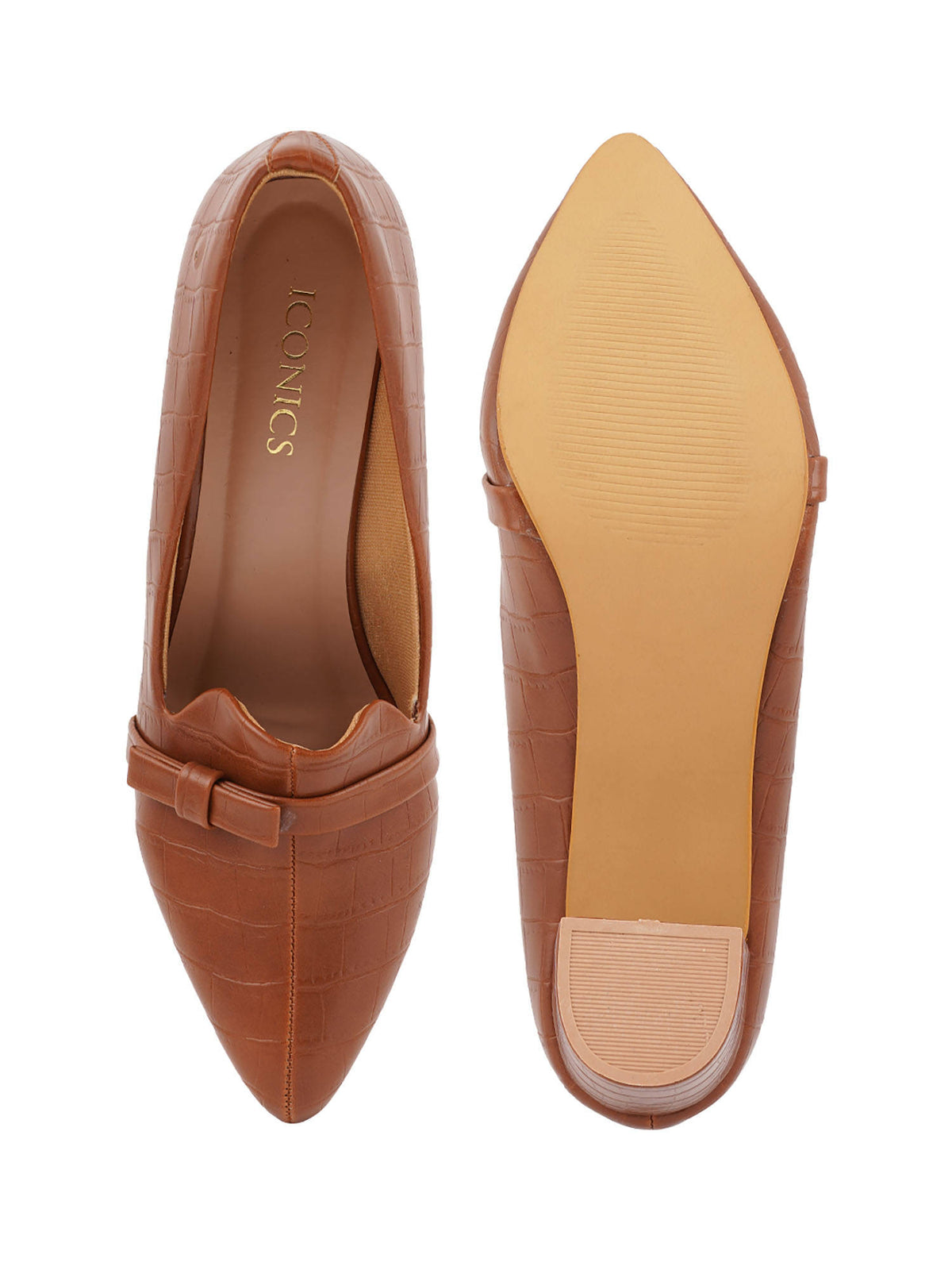Tan Women Textured Ballerinas | H78 - view 5