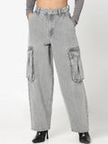 Women Grey Solid Mid Waist Relaxed Fit Jeans | RF89 - view 1