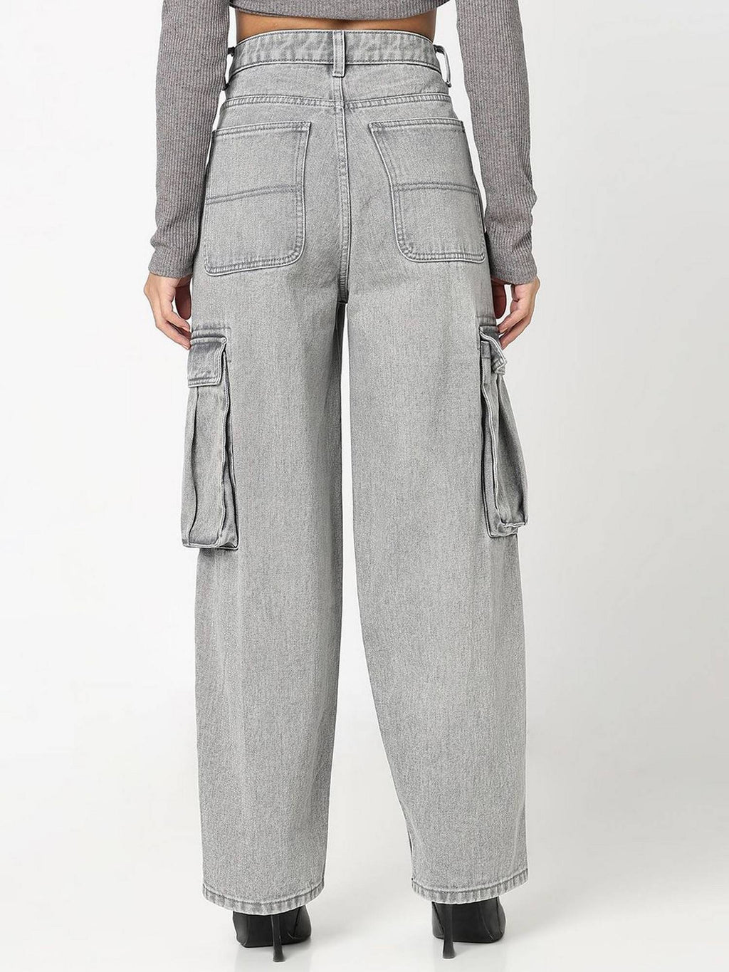 Women Grey Solid Mid Waist Relaxed Fit Jeans | RF89 - view 2