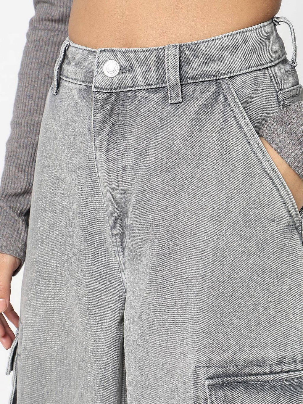 Women Grey Solid Mid Waist Relaxed Fit Jeans | RF89 - view 4