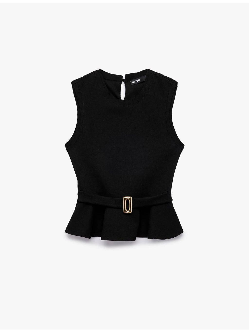 Womens Black Belted Peplum Top | pt51 - view 4