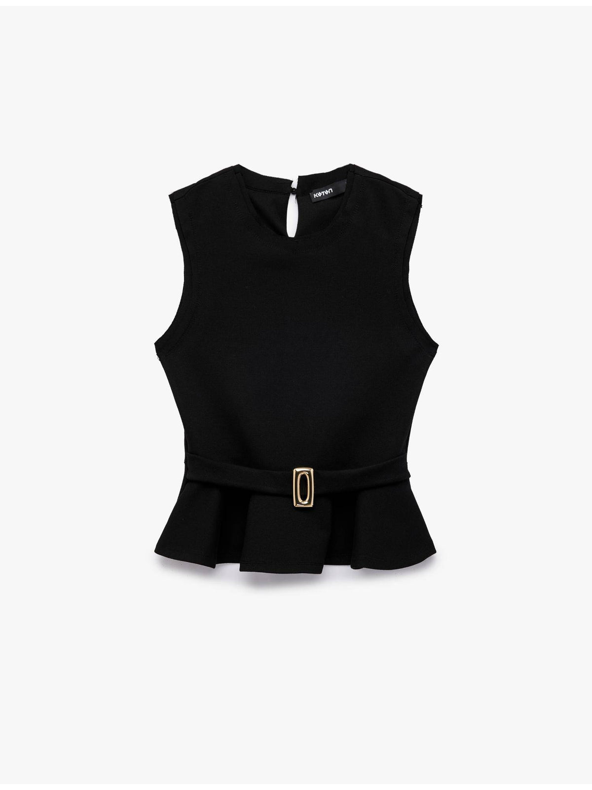 Womens Black Belted Peplum Top | pt51 - view 4