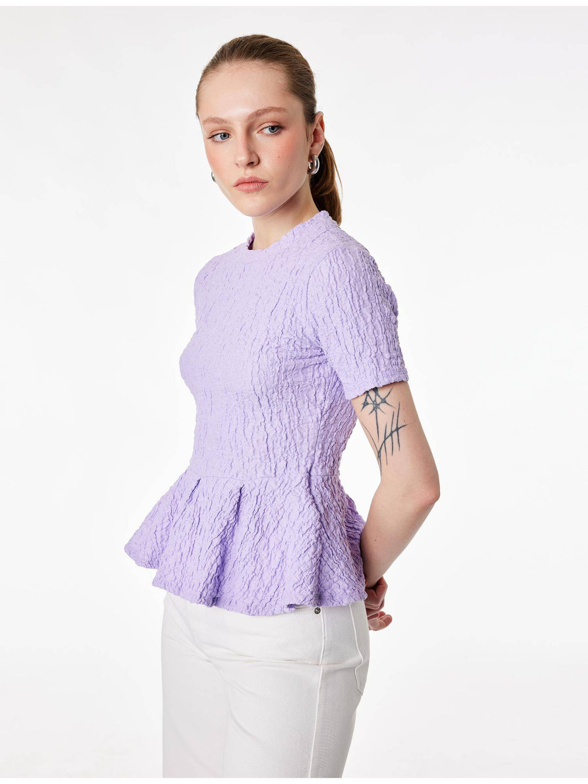 Womens Purple Textured Peplum Top | pt51 - view 2