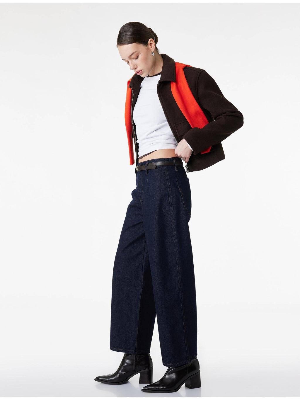 Womens Navy Blue Wide Leg Jeans | WL90 - view 2