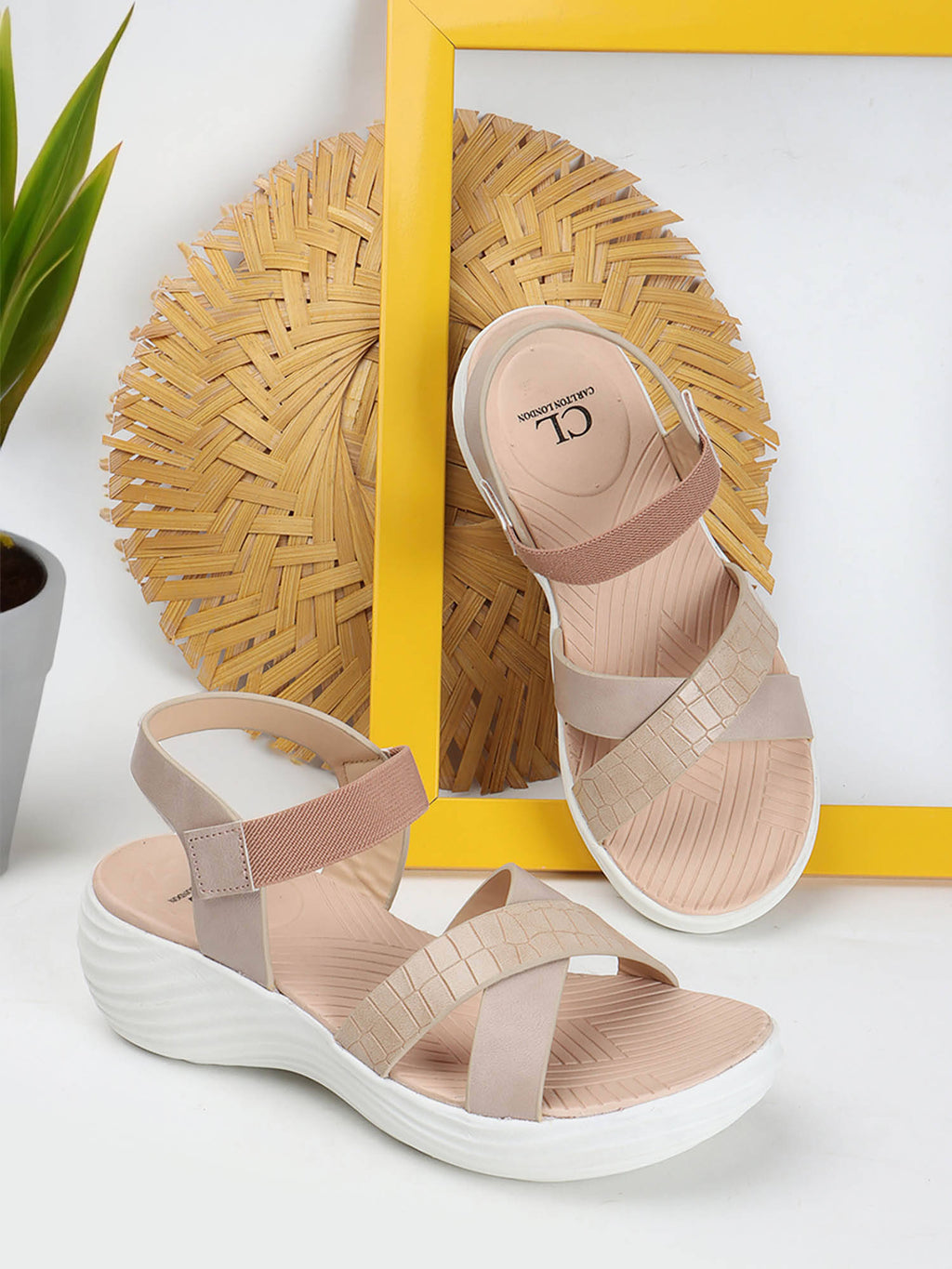 Beige Hook & Loop Women Casual Sandals | SD89 - view 3