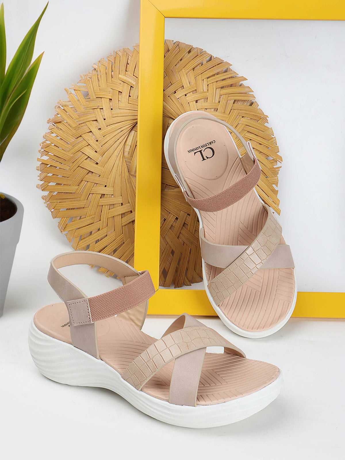 Beige Hook & Loop Women Casual Sandals | SD89 - view 3