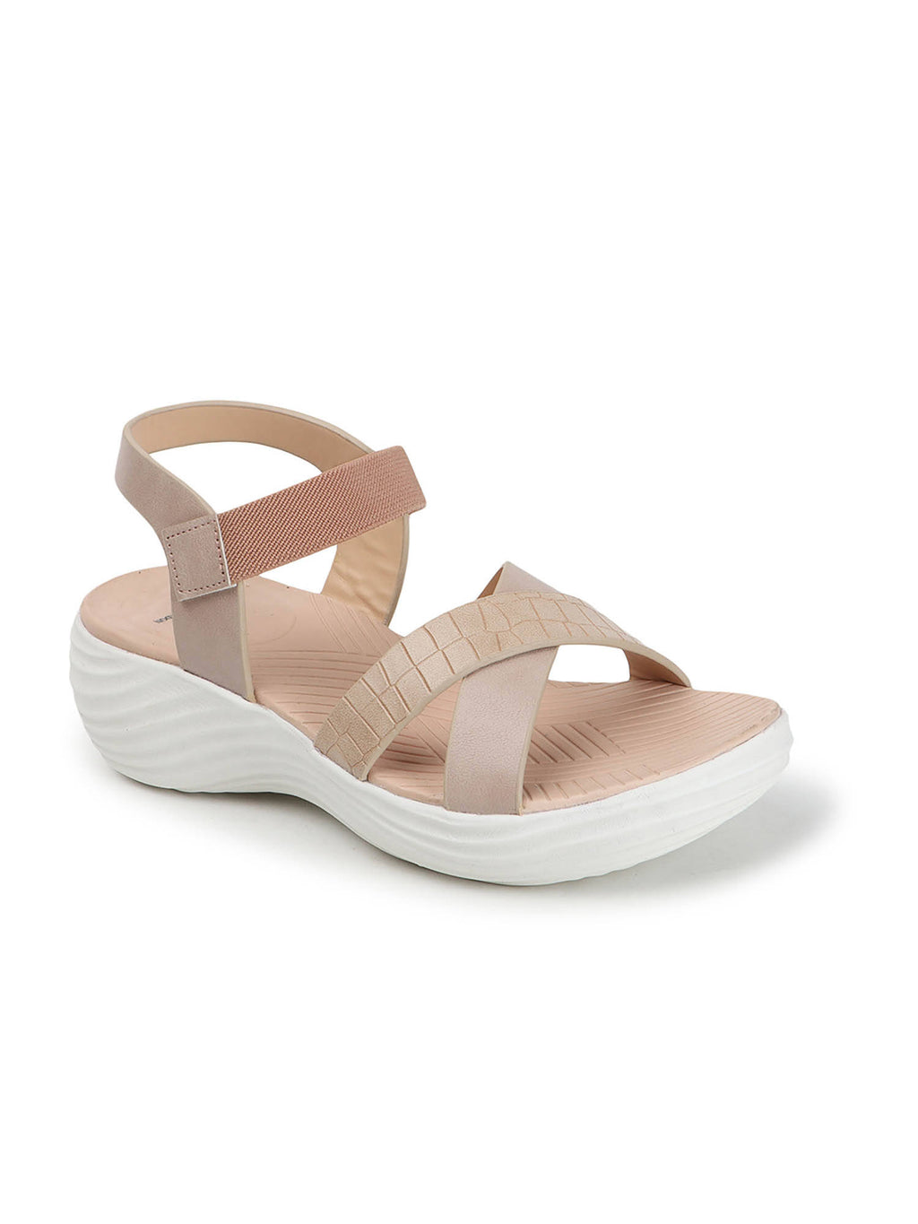 Beige Hook & Loop Women Casual Sandals | SD89 - view 4