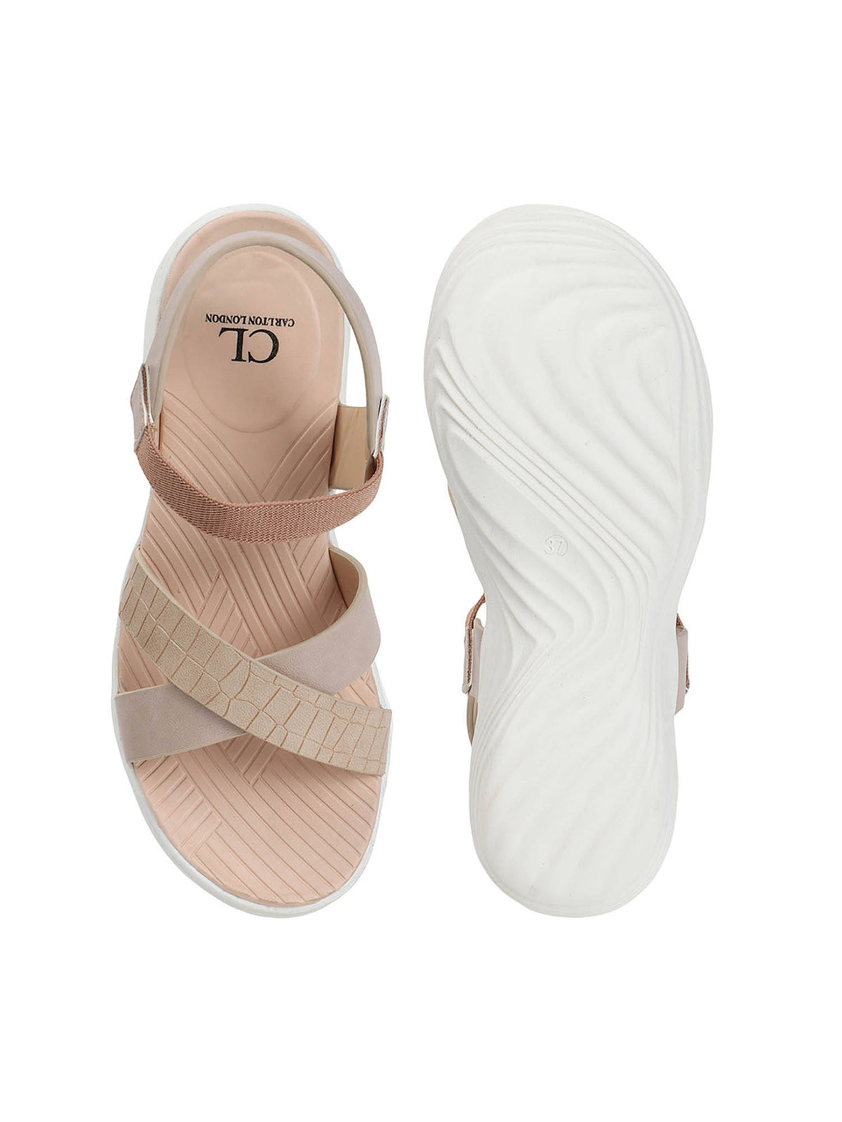 Beige Hook & Loop Women Casual Sandals | SD89 - view 7