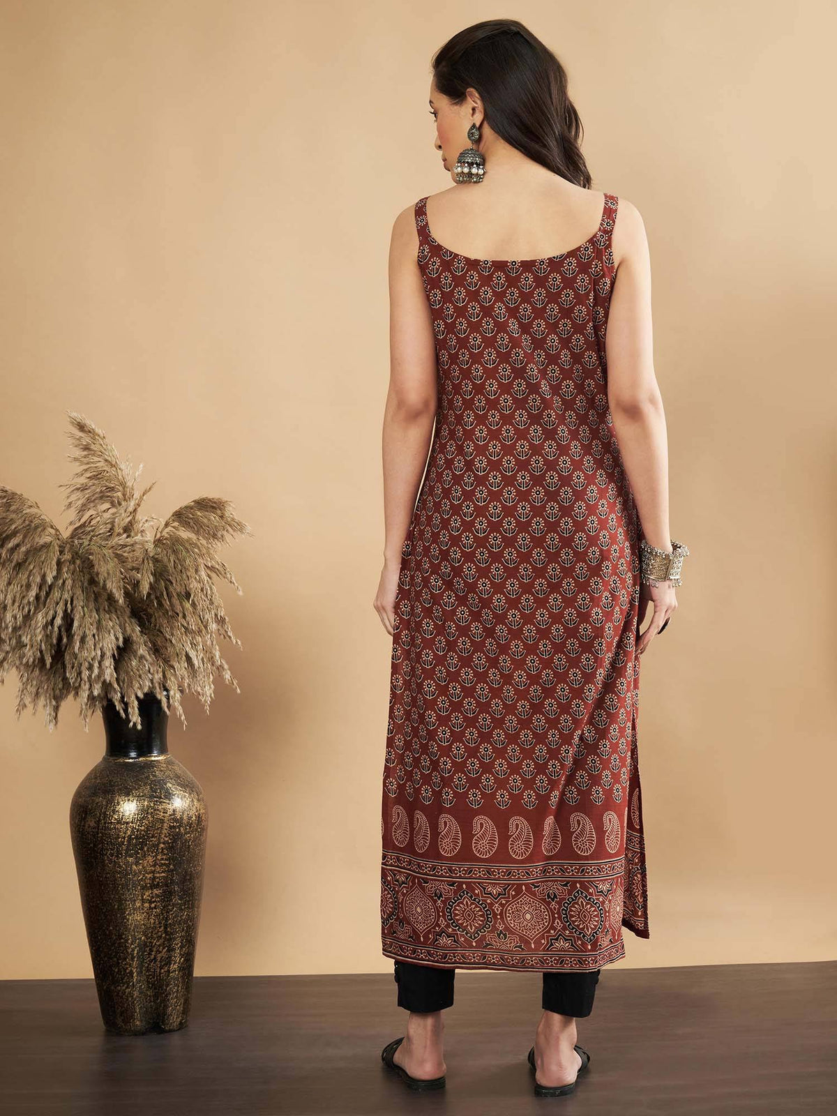 Women Floral Print Straight Cotton Navy Stitched Kurta | FY93 - view 12