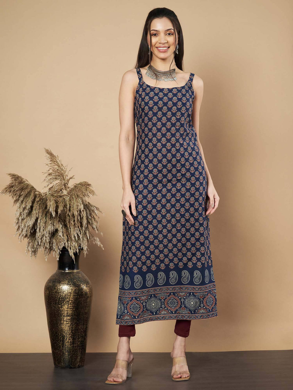 Women Floral Print Straight Cotton Black Stitched Kurta | U3S - view 12