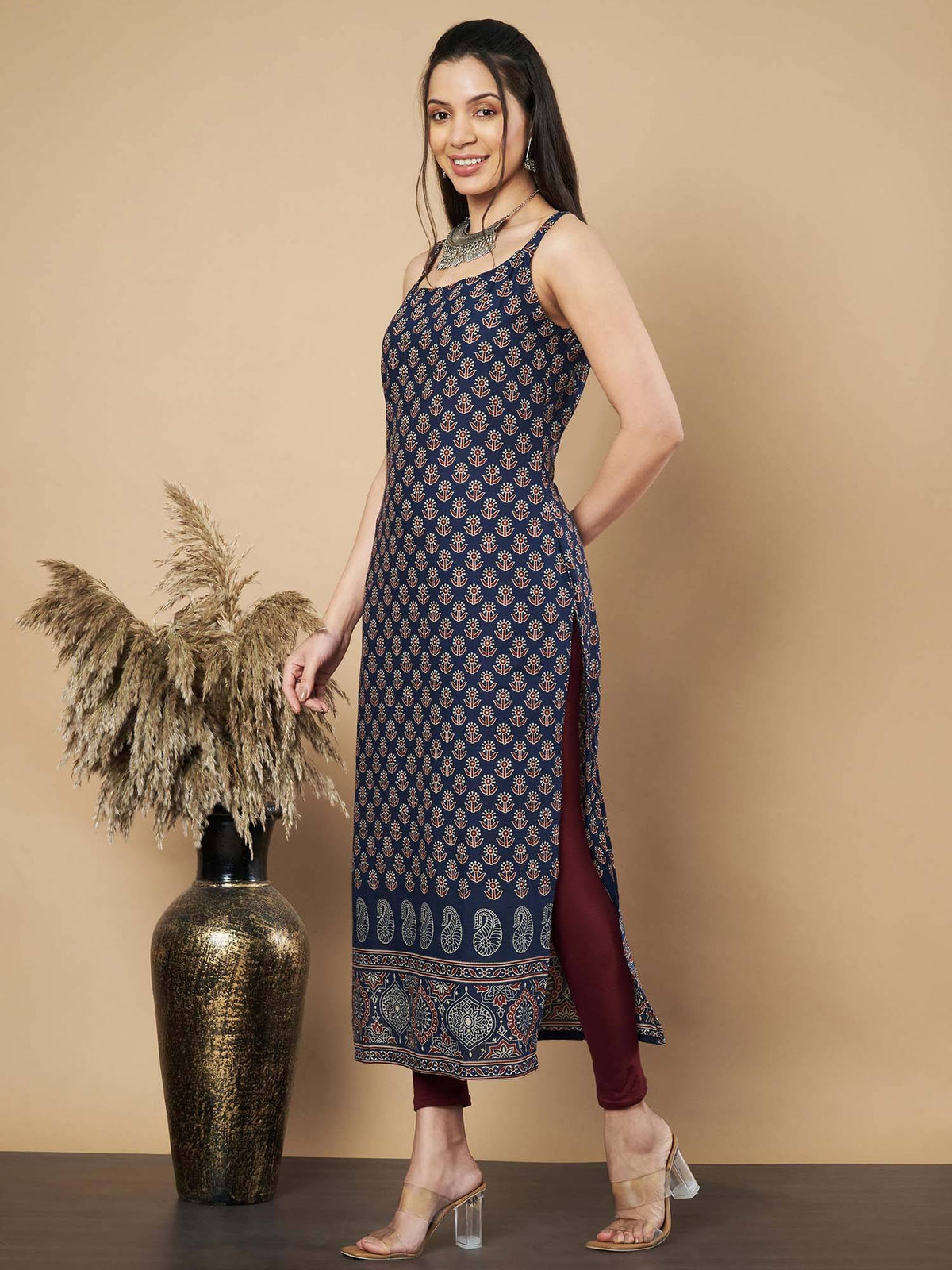 Women Floral Print Straight Cotton Green Stitched Kurta | U3S - view 21
