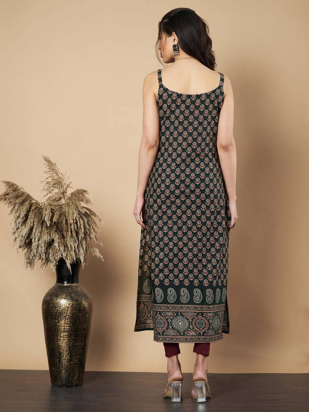 Women Floral Print Straight Cotton Navy Stitched Kurta | FY93 - view 18