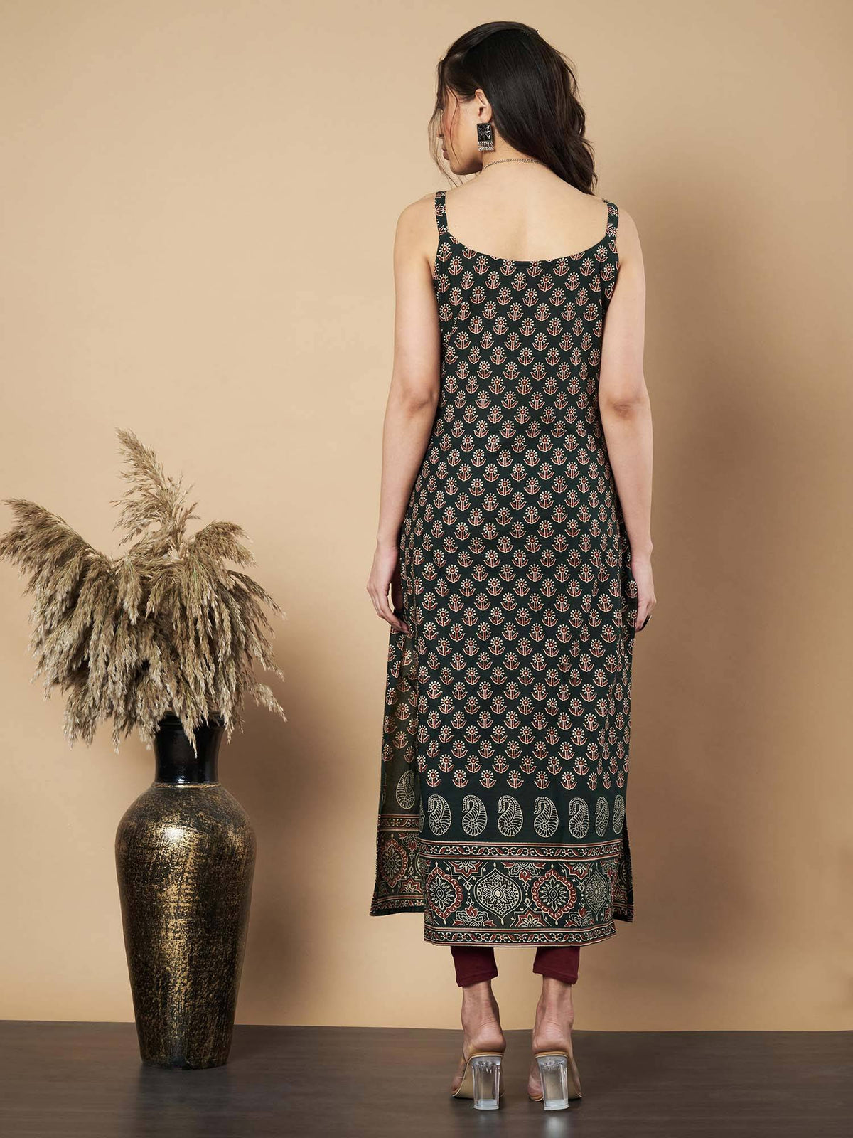 Women Floral Print Straight Cotton Navy Stitched Kurta | KDG - view 18