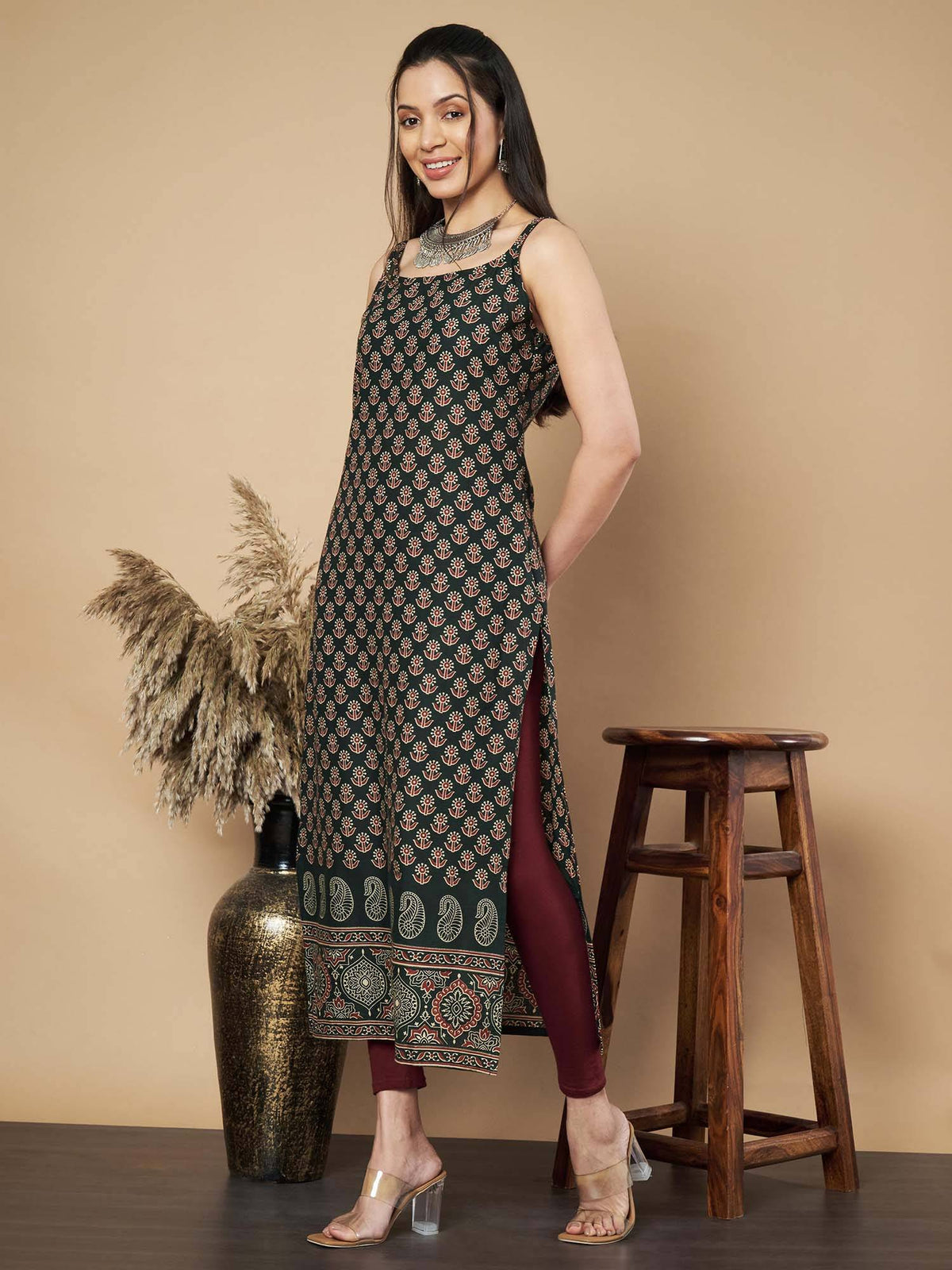 Women Floral Print Straight Cotton Navy Stitched Kurta | FY93 - view 20