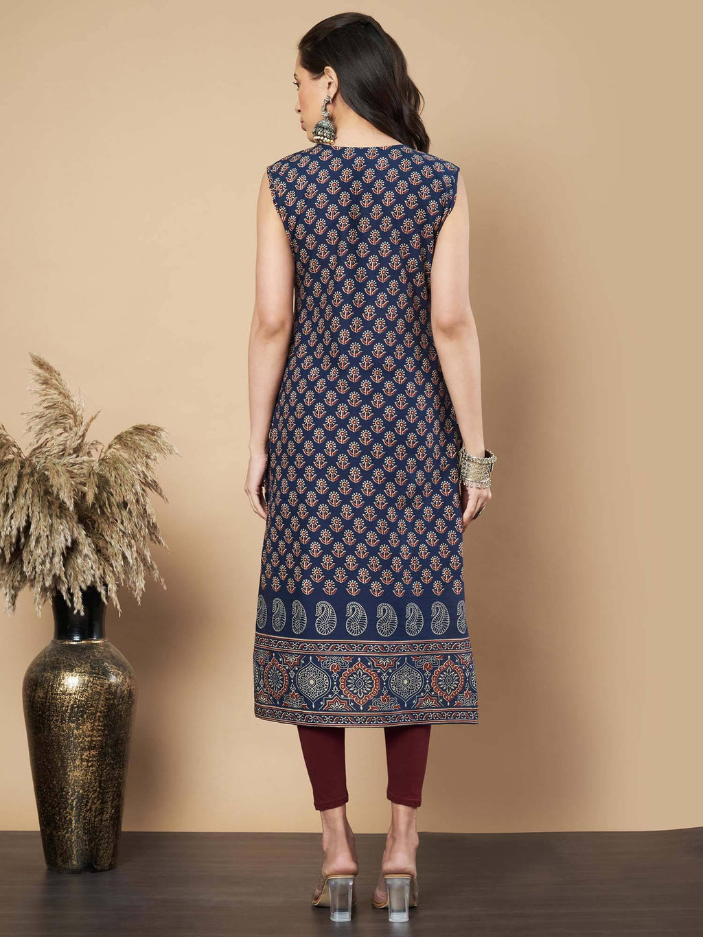 Women Floral Print Straight Cotton Maroon Stitched Kurta | U3S - view 14