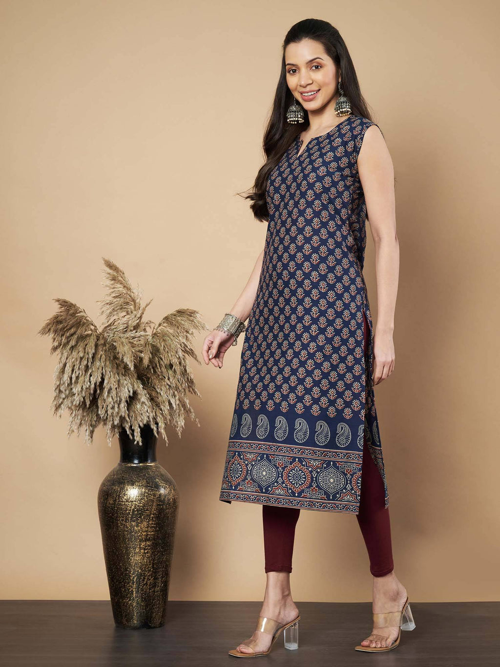 Women Floral Print Straight Cotton Maroon Stitched Kurta | U3S - view 16