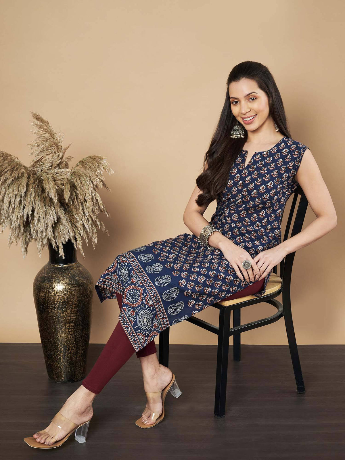 Women Floral Print Straight Cotton Maroon Stitched Kurta | U3S - view 18