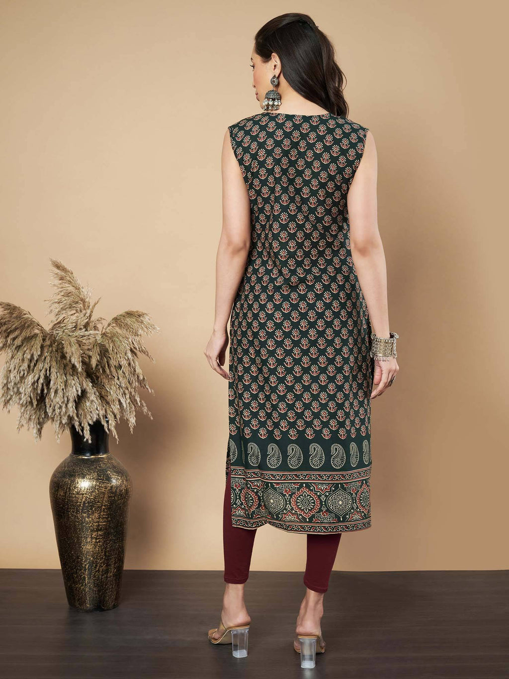 Women Floral Print Straight Cotton Maroon Stitched Kurta | KDG - view 20