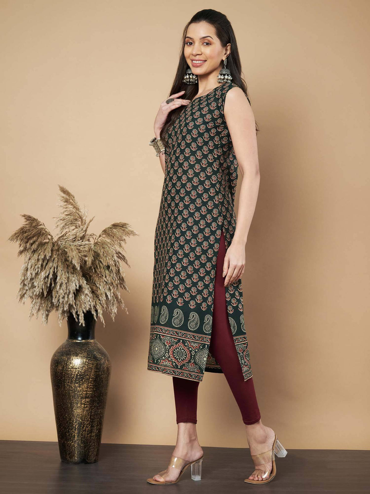 Women Floral Print Straight Cotton Maroon Stitched Kurta | KDG - view 22