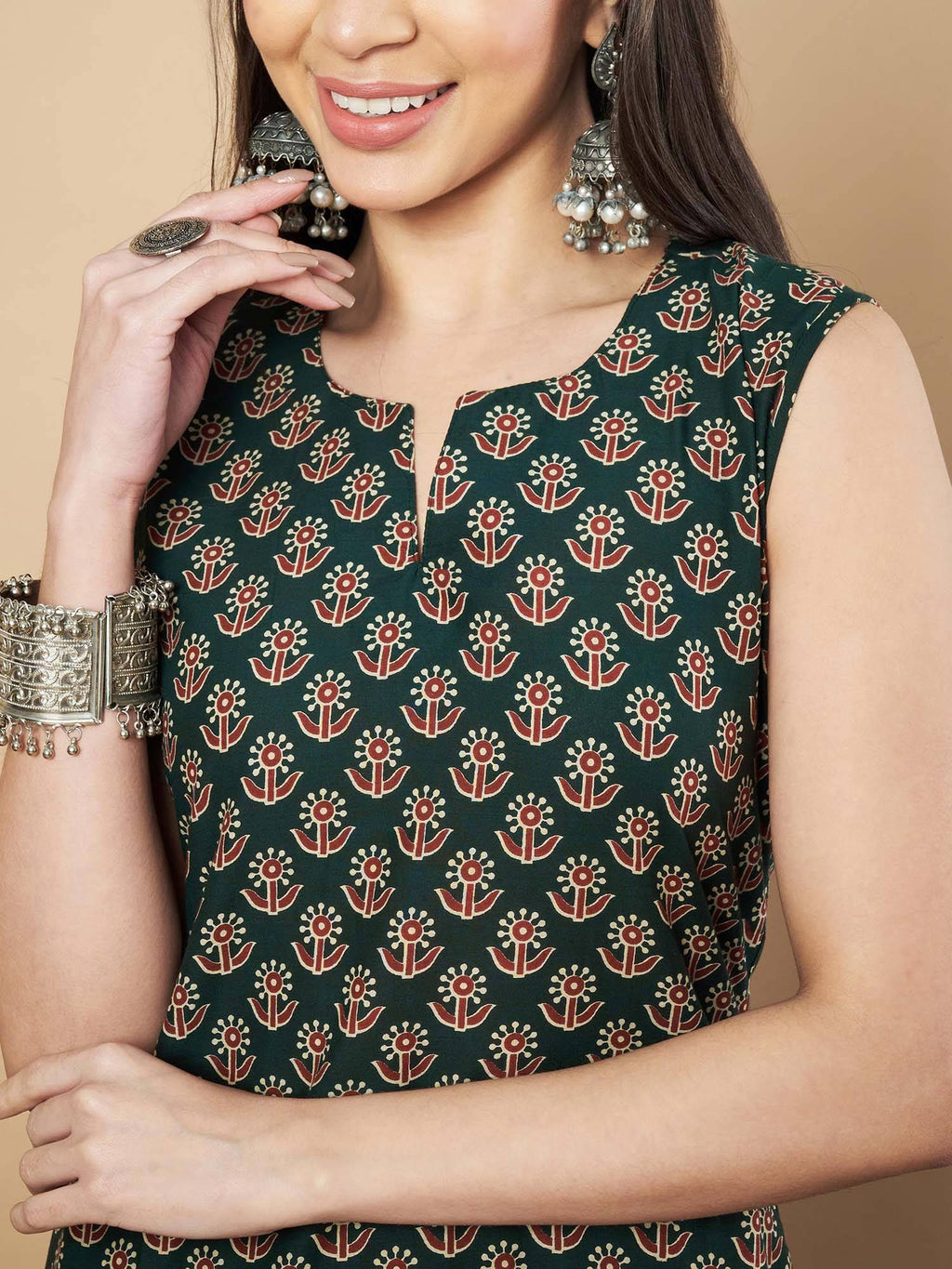 Women Floral Print Straight Cotton Maroon Stitched Kurta | FY93 - view 17