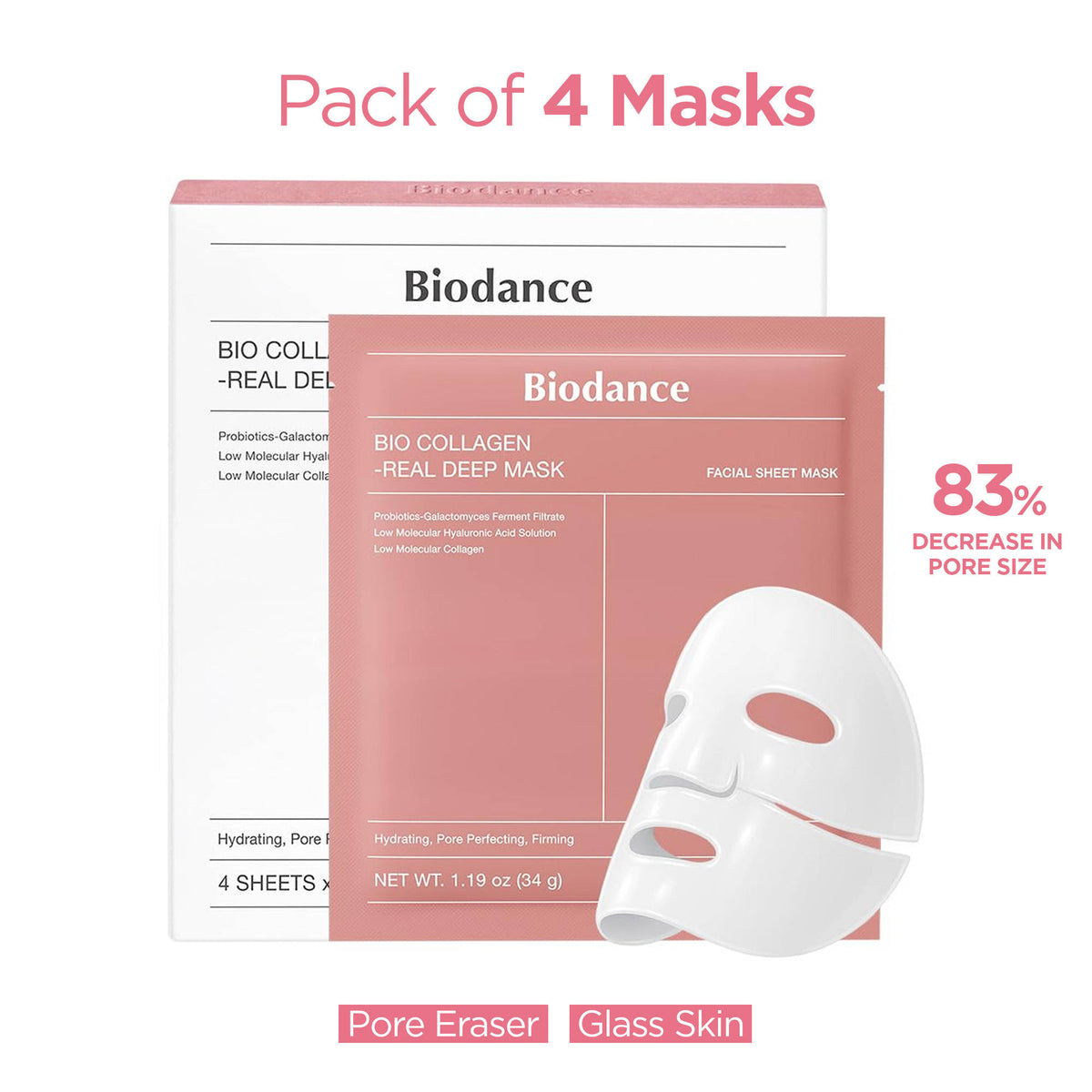 Bio-Collagen Real Deep Mask, Korean Anti-Aging Pore Care Overnight Sheet Mask - Pack of 4 | FC3 - view 1
