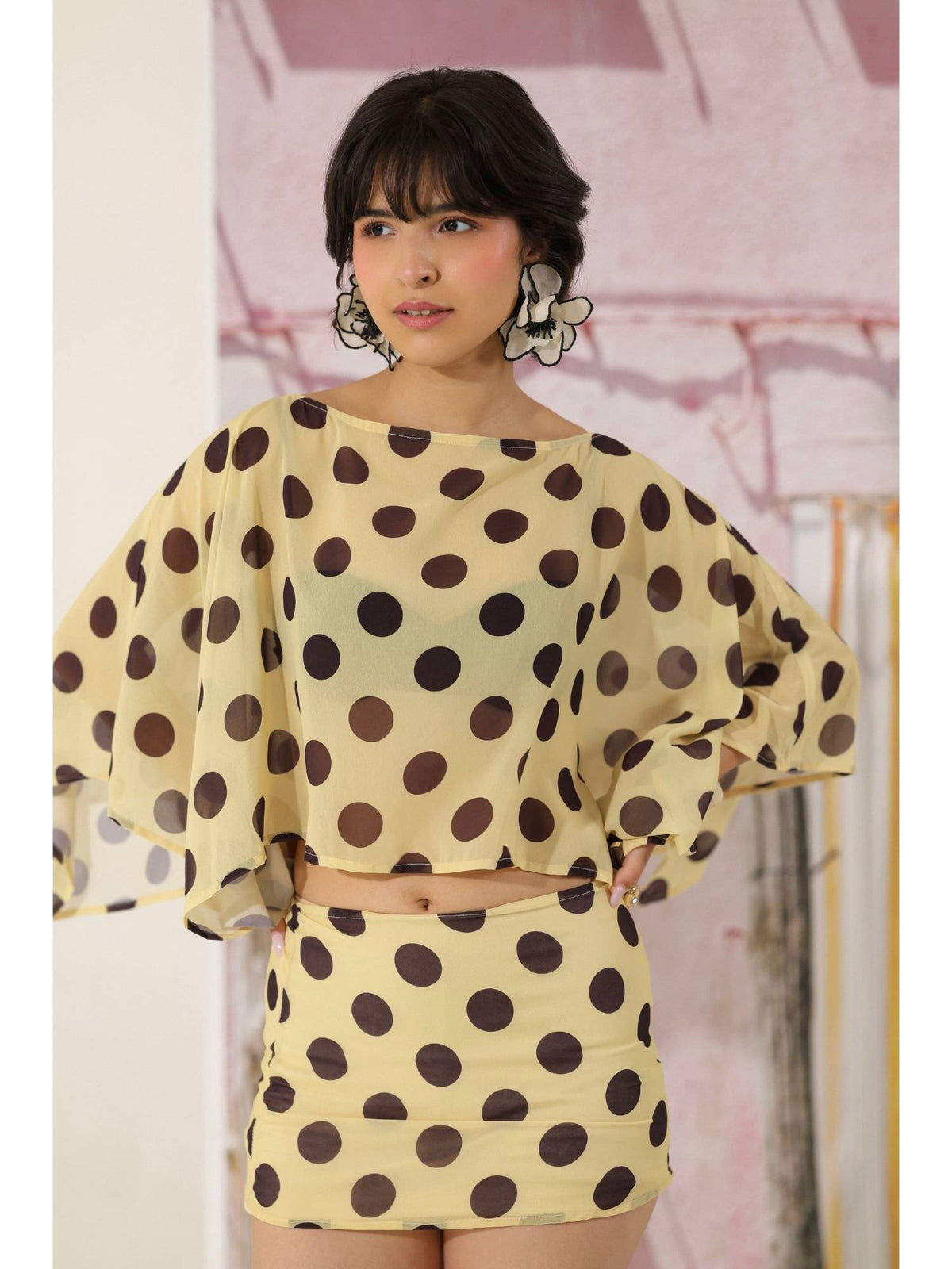 Women Yellow Butter Mocha Polka Dot Top | CT61 - view 1