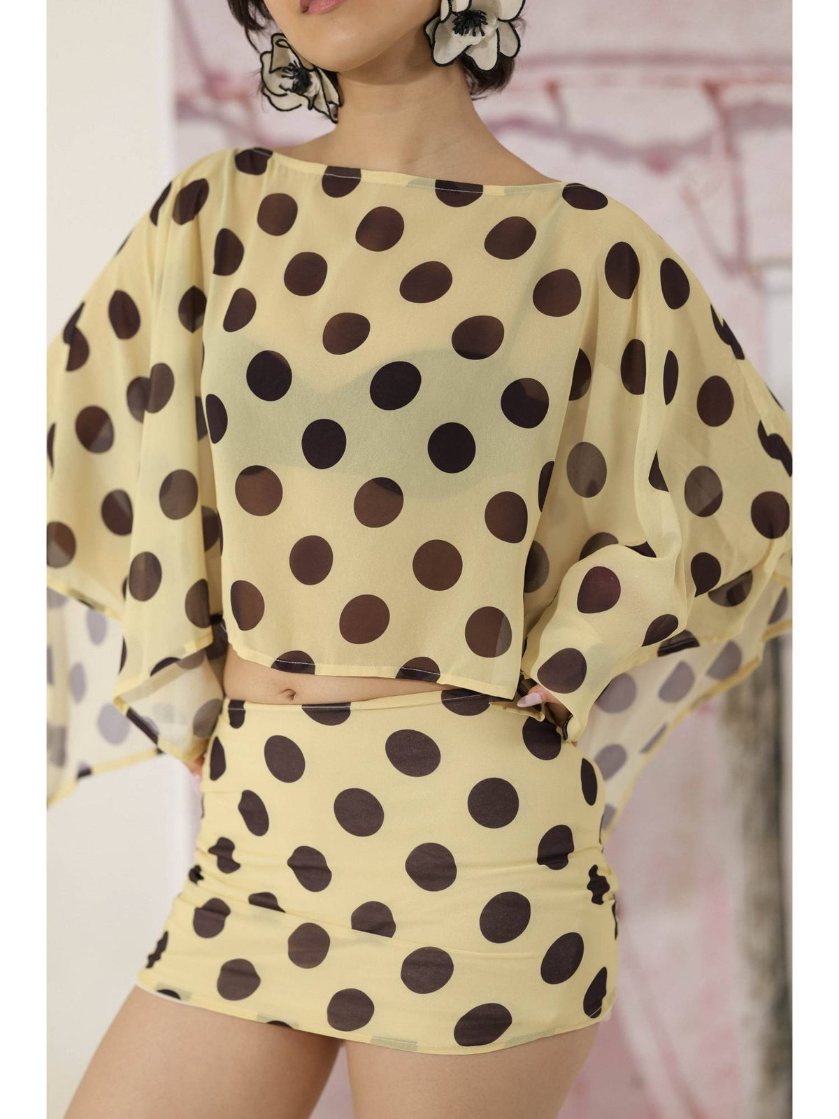 Women Yellow Butter Mocha Polka Dot Top | CT61 - view 4