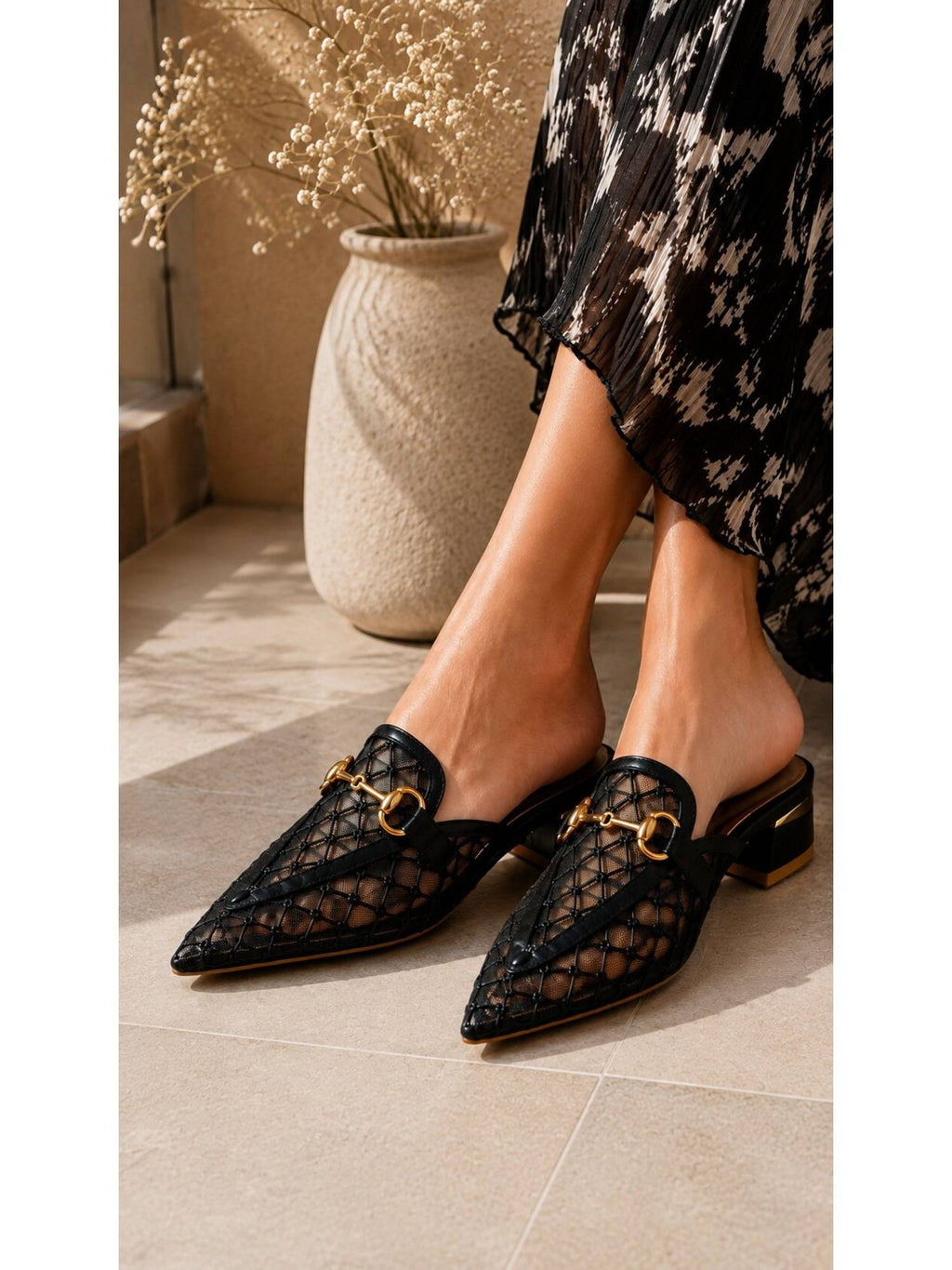 Midnight Black Mesh Luxe Pointed Mules | H78 - view 3