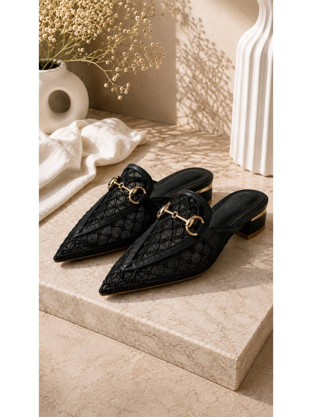 Midnight Black Mesh Luxe Pointed Mules | H78 - view 4