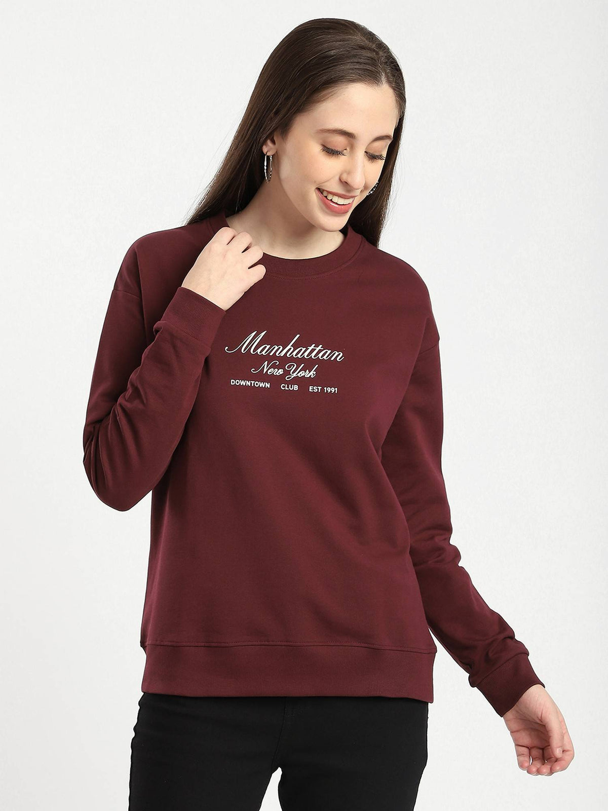 Wine Cotton Regular Fit Women Sweatshirt | SS90 - view 1