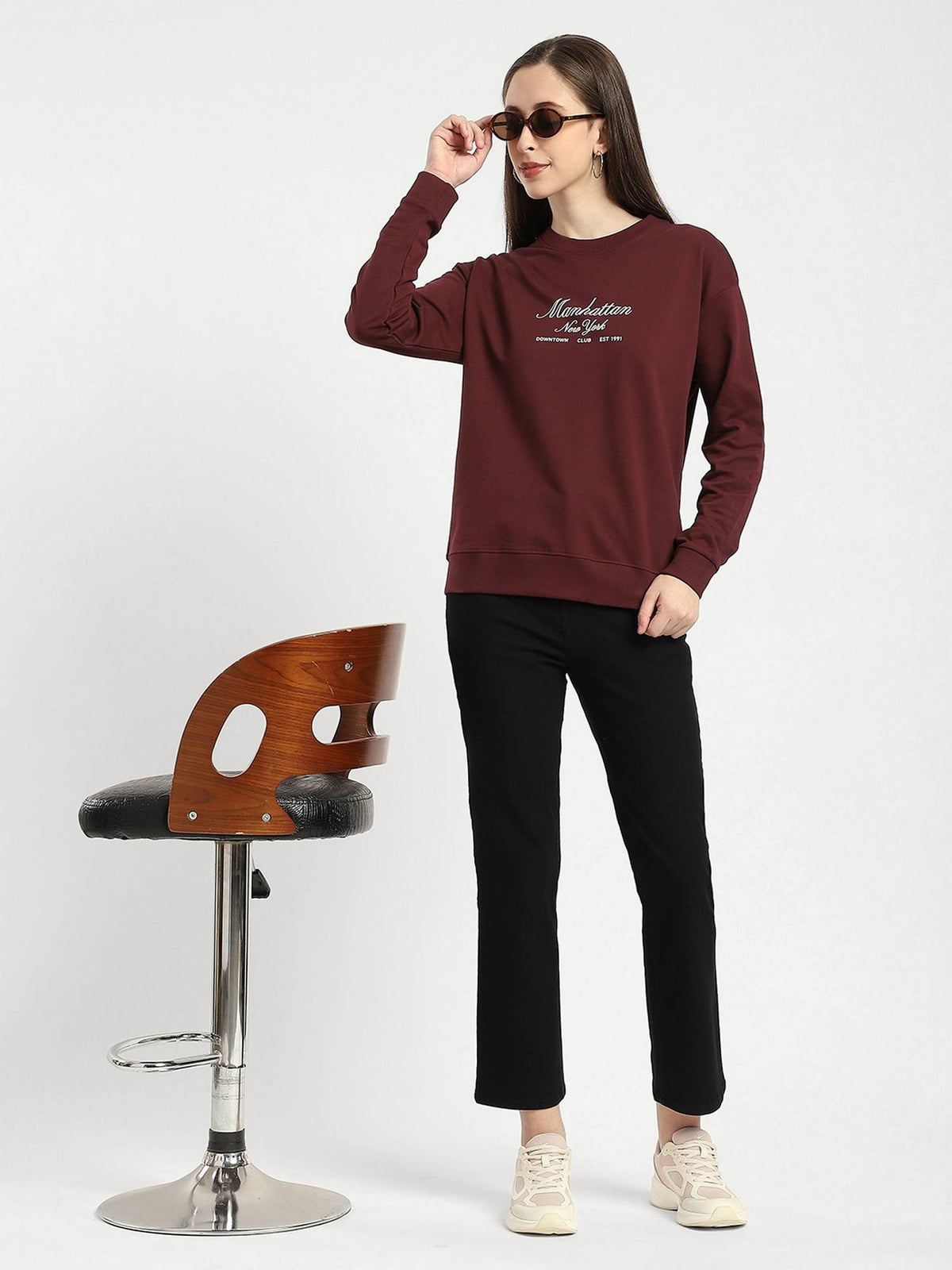 Wine Cotton Regular Fit Women Sweatshirt | SS90 - view 2
